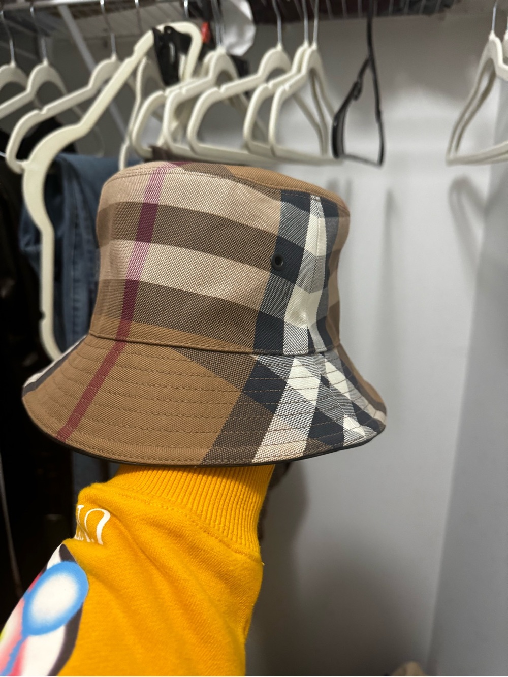 Burberry Tan Beige Plaid Bucket Hat